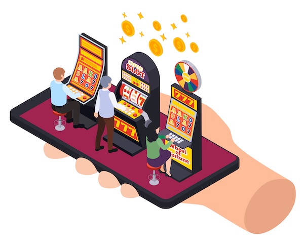 Иллюстрация игры со смартфона в изометрии